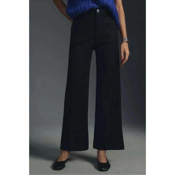 New Anthropologie The Colette Cropped Wide Leg Pants Maeve Linen Black 27 - Picture 1 of 13